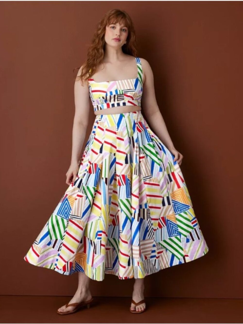 NEW sz 10 Rosie Assoulin Pleated Poplin Madras Midi Skirt
